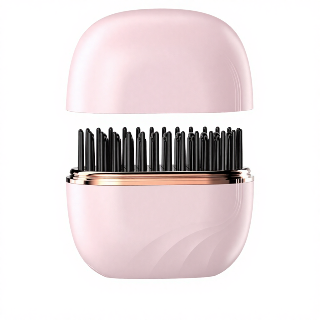 Pink Wireless Hair Straightener Brush Cordless Portable Straightening Comb