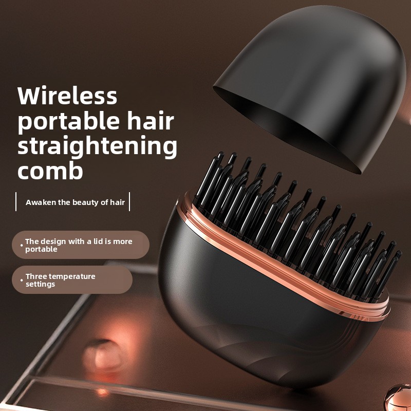 Pink Wireless Hair Straightener Brush Cordless Portable Straightening Comb view 3