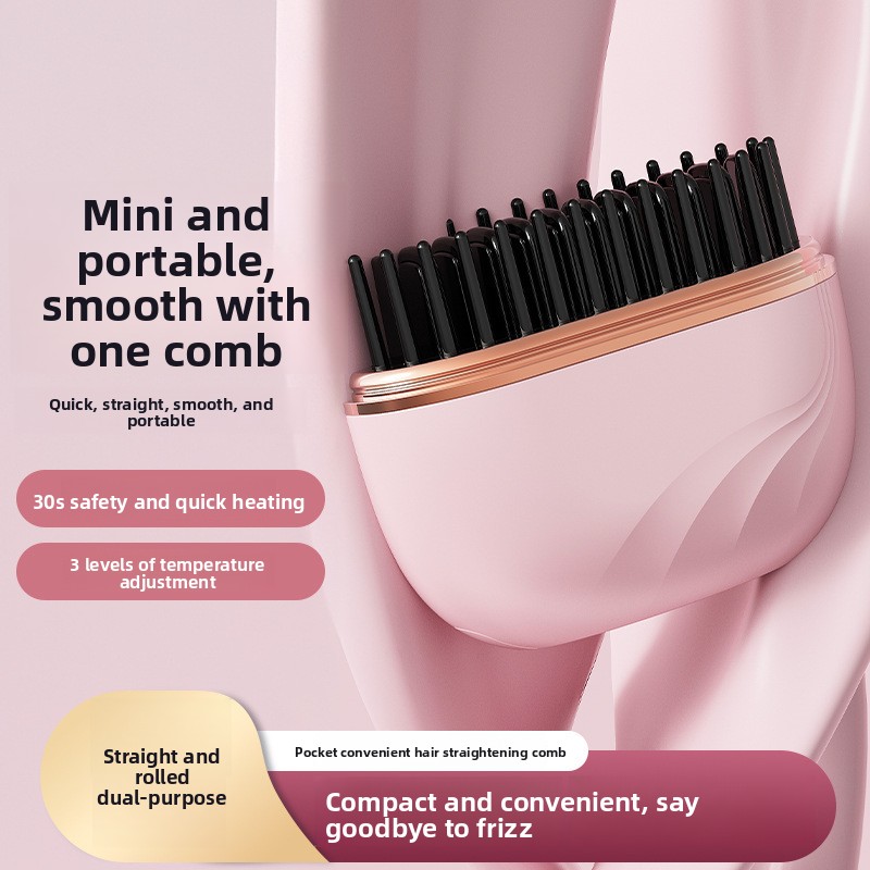 Pink Wireless Hair Straightener Brush Cordless Portable Straightening Comb view 4