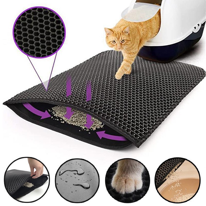 2-PCS Grey Double Layer Cat Litter Mat Honeycomb Design Waterproof EVA view 2