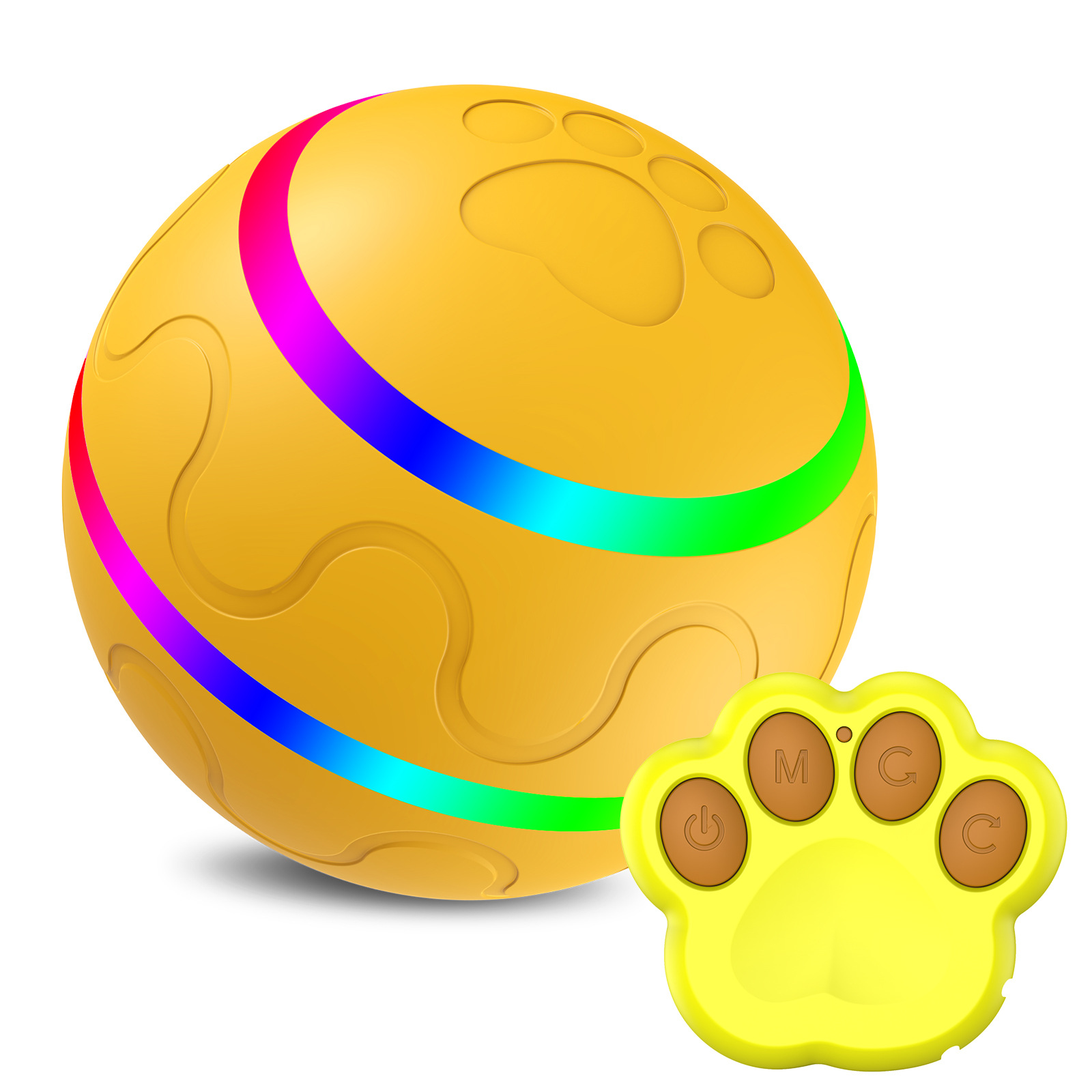 Yellow Durable TPU Smart Interactive Electric Pet Toy Ball With Remote