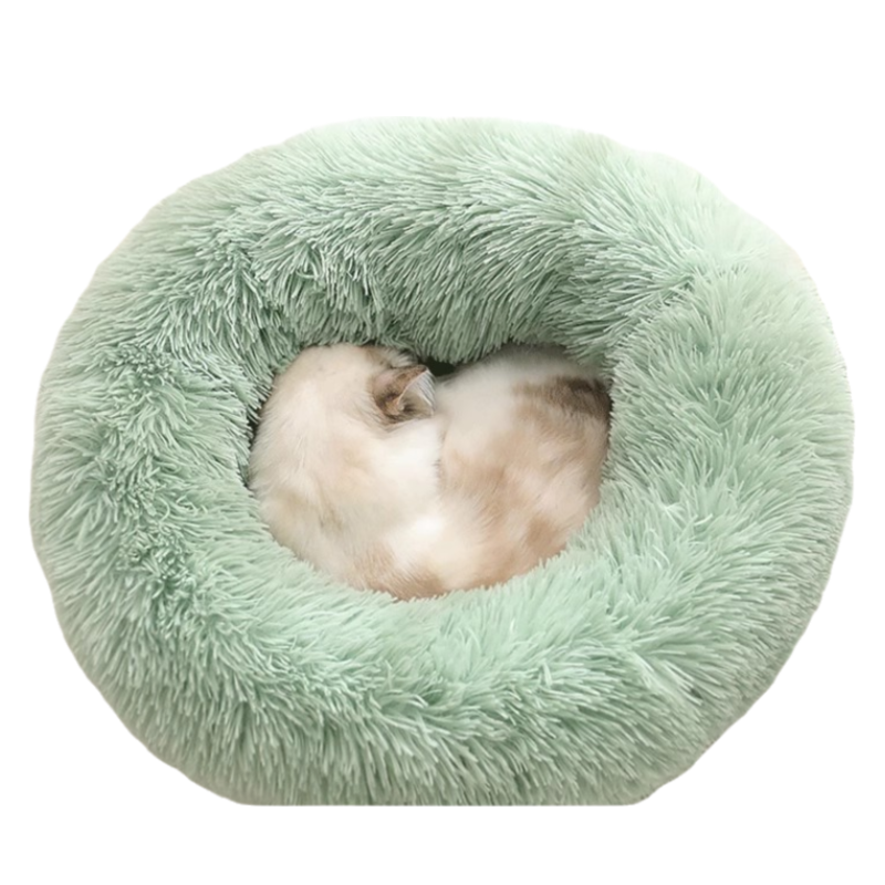 Green Cozy Donut Long Plush Cat & Dog Calming Bed(Diameter 50cm)