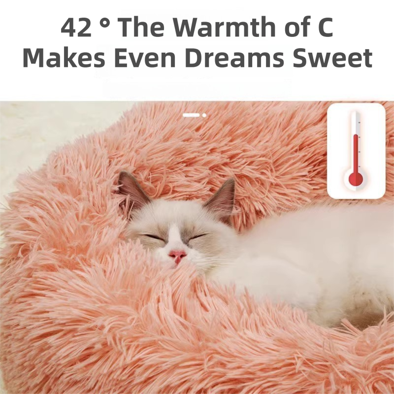 Rainbow Colors Cozy Donut Long Plush Cat & Dog Calming Bed(Diameter 50cm) view 5