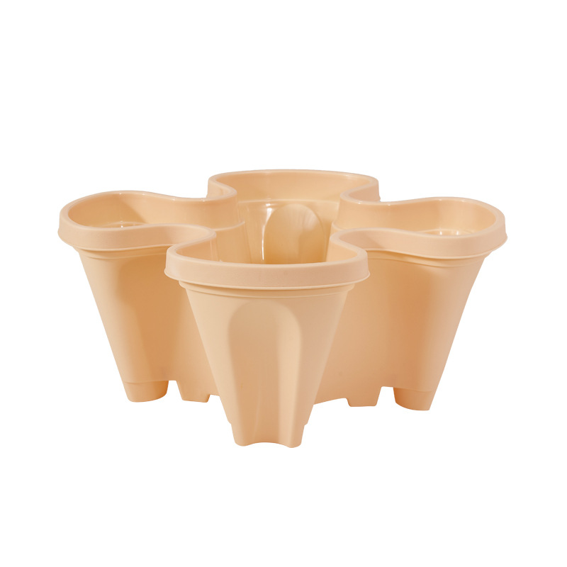Beige 3-Tier Stackable Strawberry & Vegetable Planter with Mobile Wheel Tray view 8
