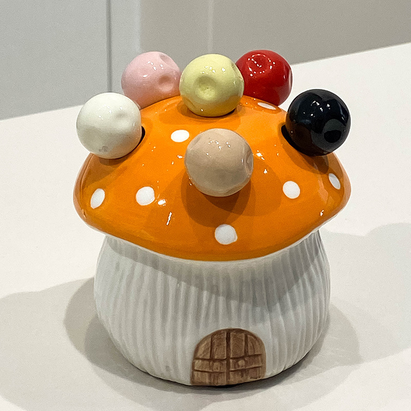 Orange Cute Cartoon Mushroom Mirror Polished Cutlery Jar with 6-Piece
