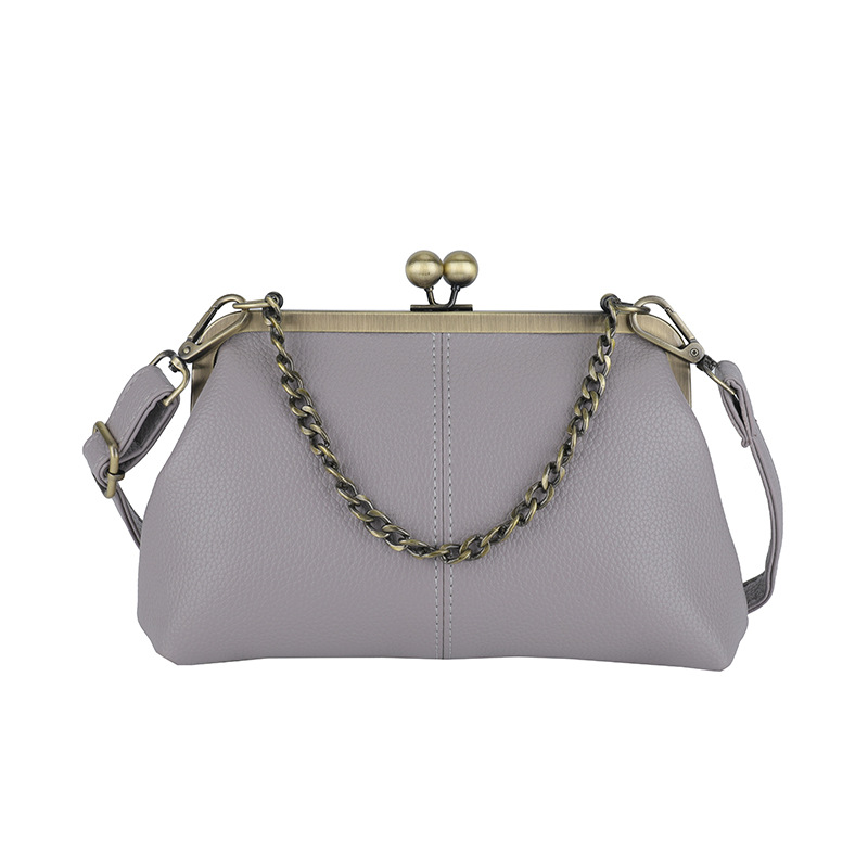 Light Purple Retro Women's Shell Handbag - European Style Clip Lock Closure PU
