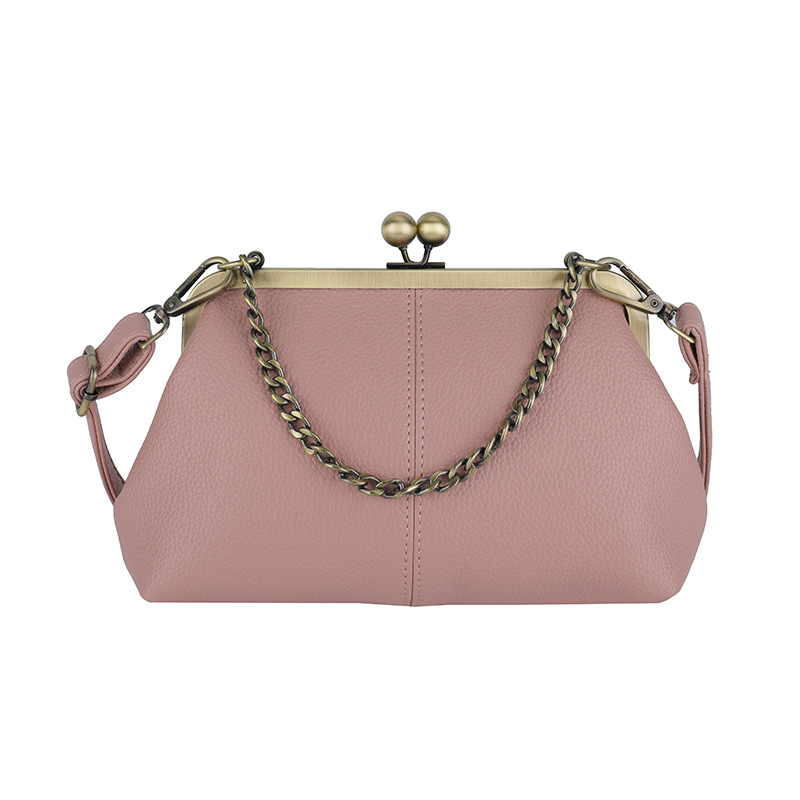 Pink Retro Women's Shell Handbag - European Style Clip Lock Closure PU