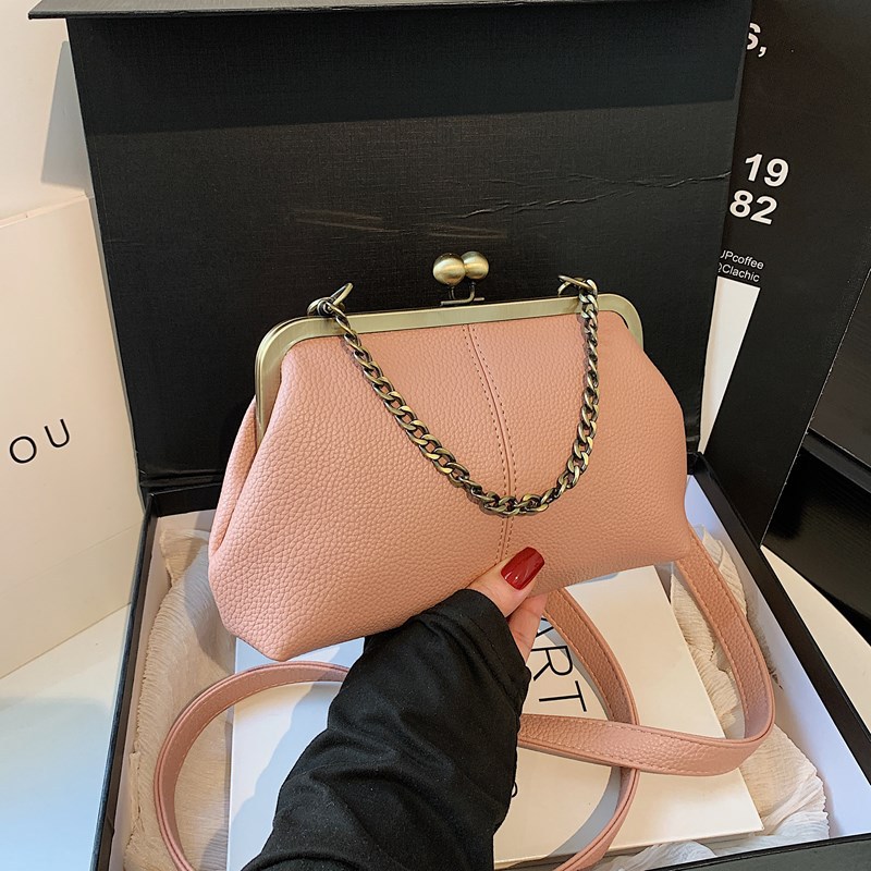Pink Retro Women's Shell Handbag - European Style Clip Lock Closure PU view 2