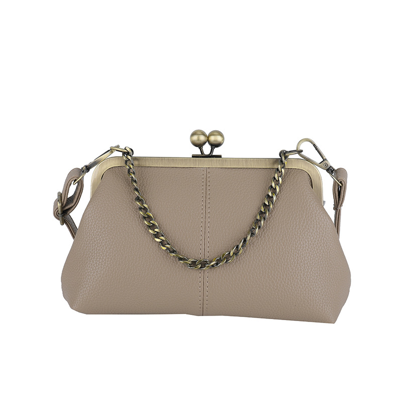 Khaki Purple Retro Women's Shell Handbag - European Style Clip Lock Closure PU