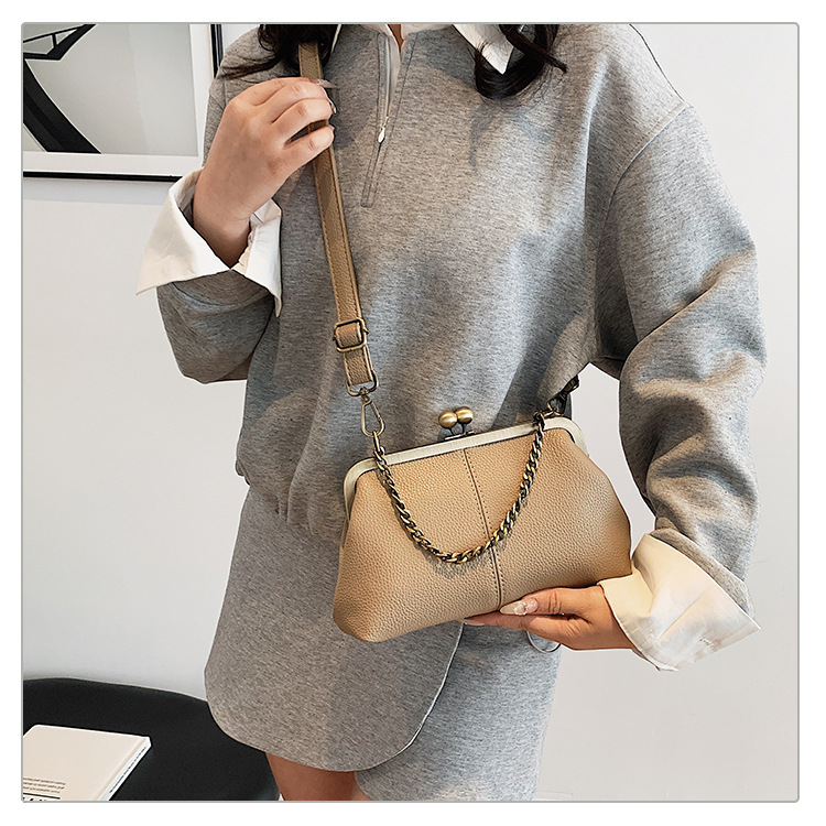 Khaki Purple Retro Women's Shell Handbag - European Style Clip Lock Closure PU view 2