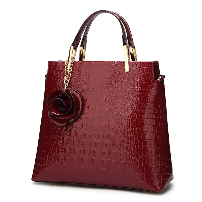 Wine Red Patent PU Leather Crocodile Embossed Shell Bag(30 x 11 x 26 CM) with