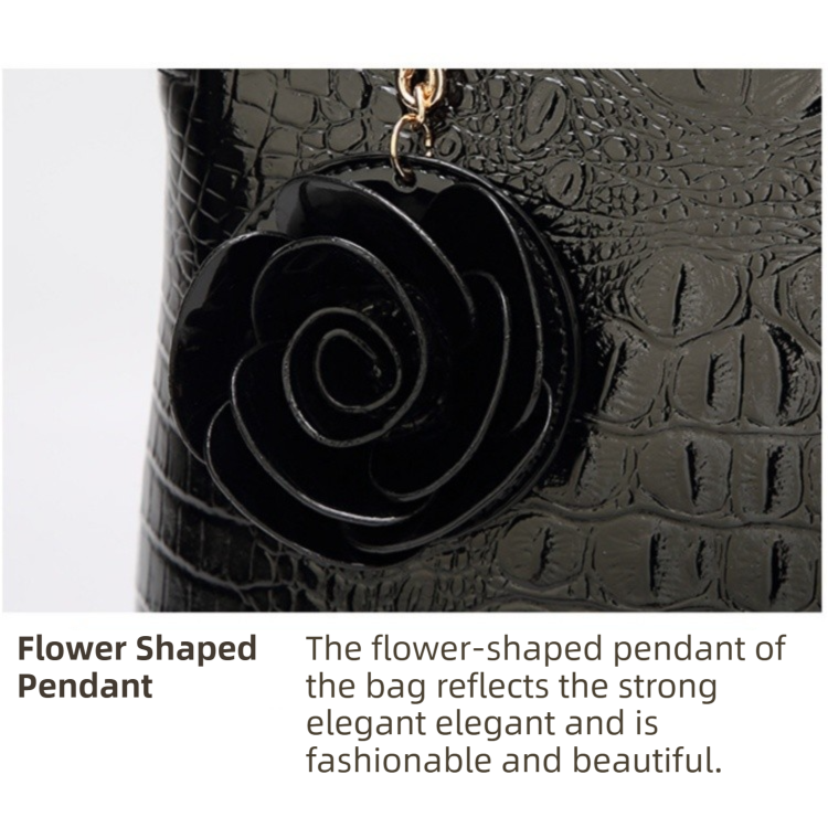 Black Patent PU Leather Crocodile Embossed Shell Bag(30 x 11 x 26 CM) with view 2