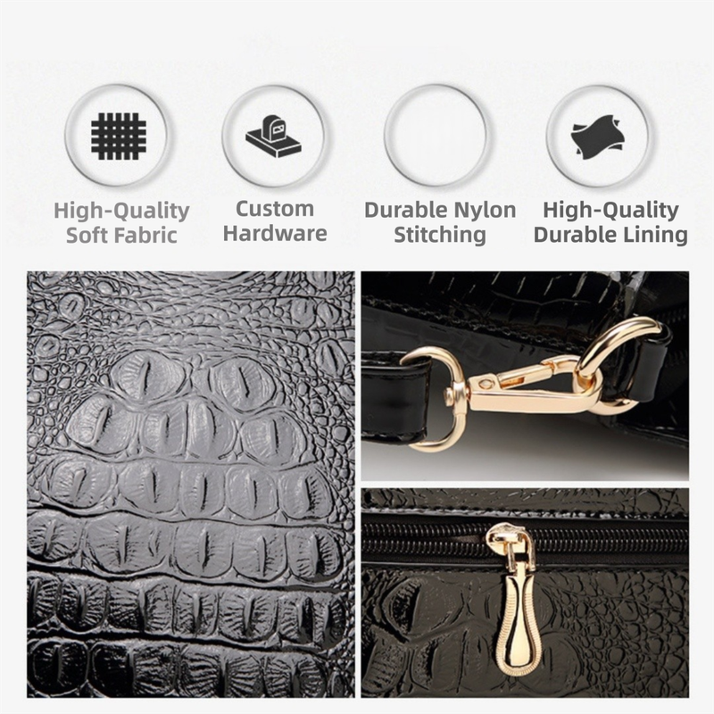 Dark Coffee Patent PU Leather Crocodile Embossed Shell Bag(30 x 11 x 26 CM) view 3