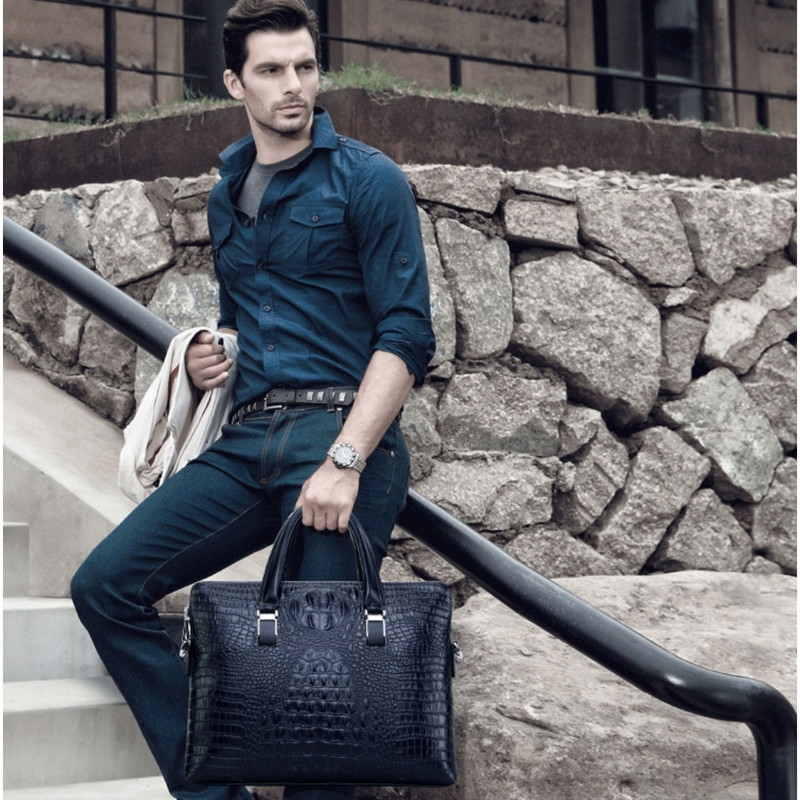 Brown Men's Luxury Crocodile Embossed PU Leather Briefcase(39 x 8 x 28 CM) view 2