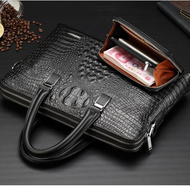 Brown Men's Luxury Crocodile Embossed PU Leather Briefcase(39 x 8 x 28 CM) view 4