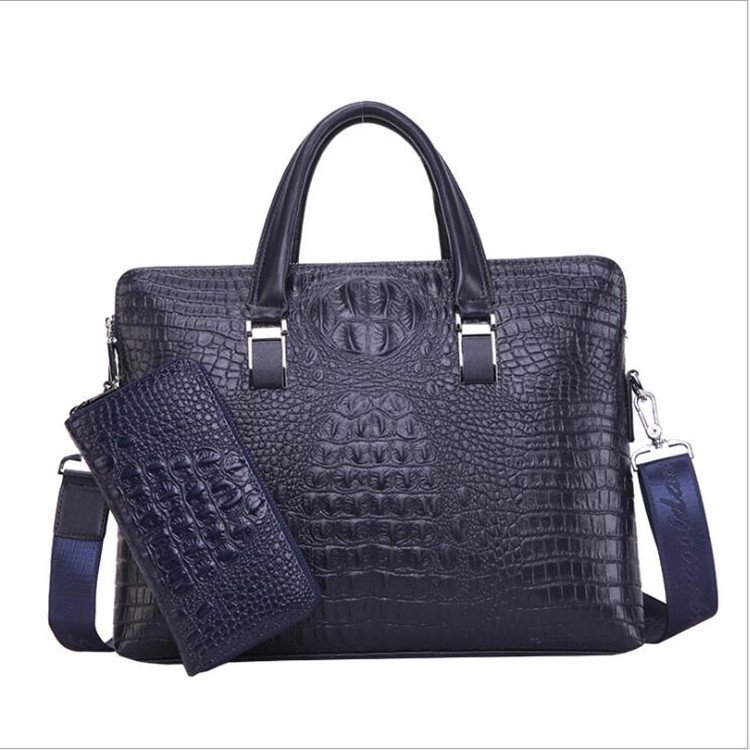 Blue Men's Luxury Crocodile Embossed PU Leather Briefcase(39 x 8 x 28 CM) With