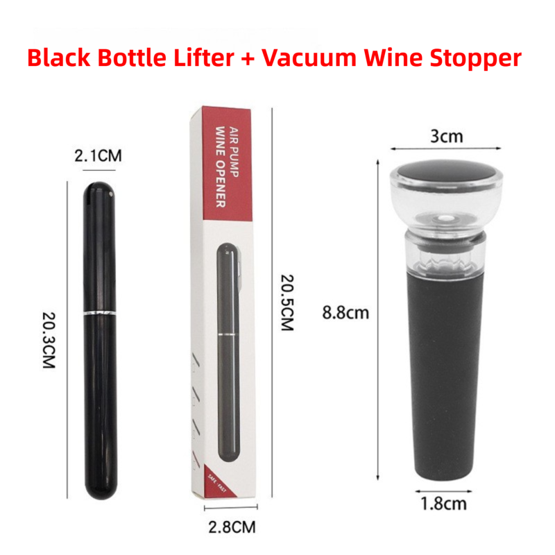 Black Pen-Style Air Pressure Wine Bottle Opener with Vacuum Wine Stopper Set