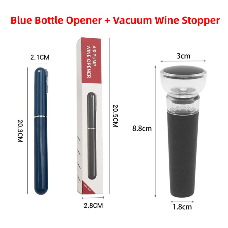 Blue Pen-Style Air Pressure Wine Bottle Opener with Vacuum Wine Stopper Set