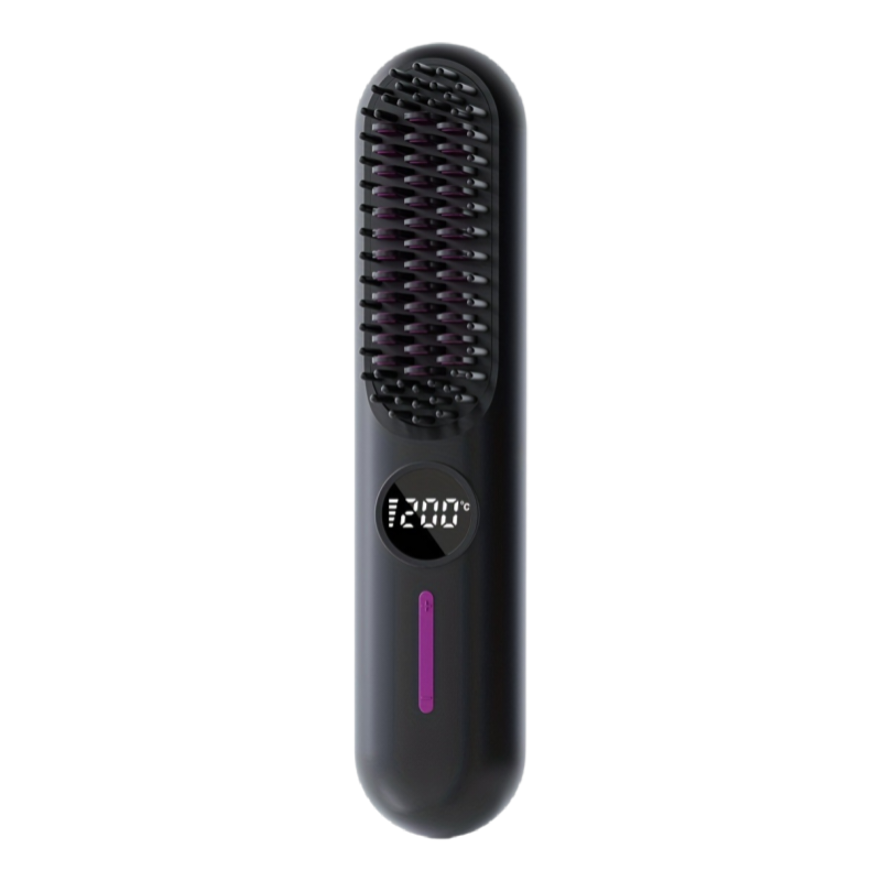 S01 Black Cordless Hair Straightener Brush - 2-in-1 Curling & Straightening