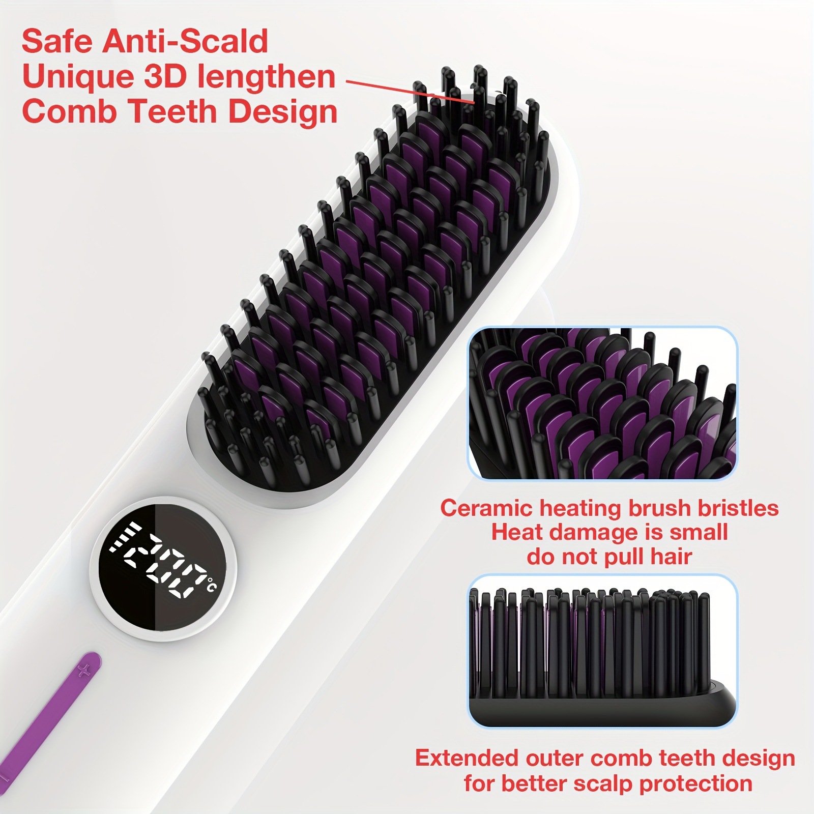 S01 Black Cordless Hair Straightener Brush - 2-in-1 Curling & Straightening view 4