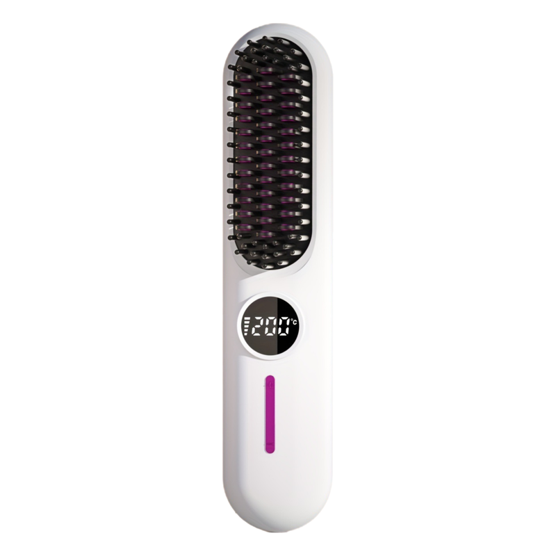 S01 White Cordless Hair Straightener Brush - 2-in-1 Curling & Straightening