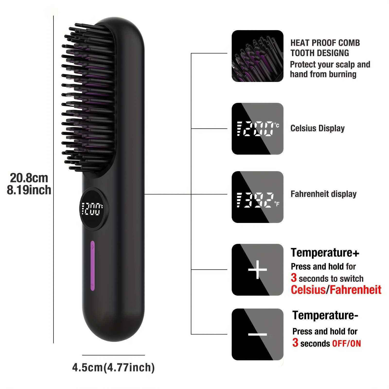 S01 White Cordless Hair Straightener Brush - 2-in-1 Curling & Straightening view 2