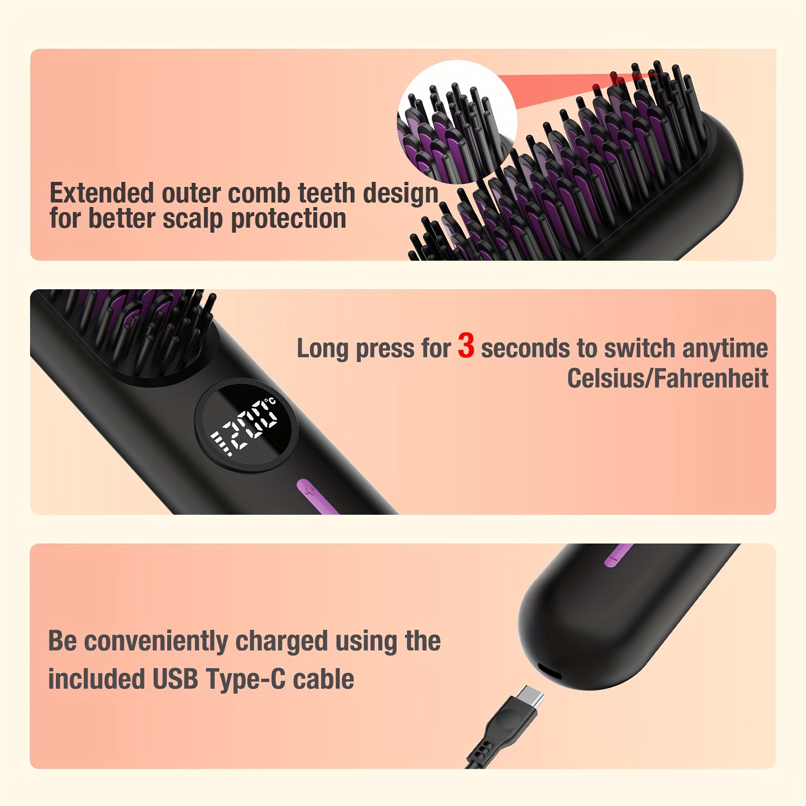 S01 White Cordless Hair Straightener Brush - 2-in-1 Curling & Straightening view 5