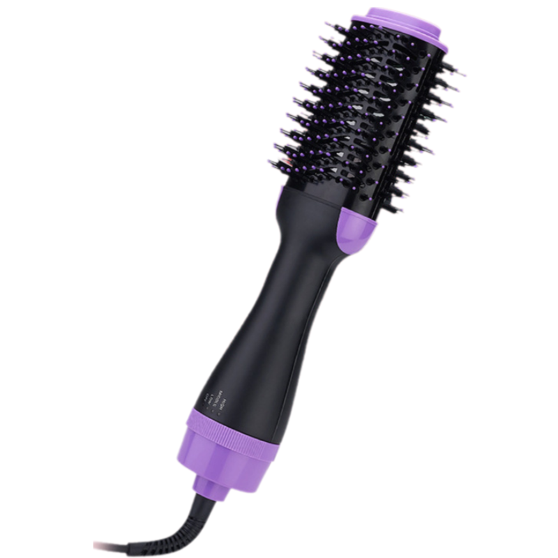 2-in-1 Black-Purple Negative Ion Hot Air Styler Brush - 7-Level Temp & 3-Gear