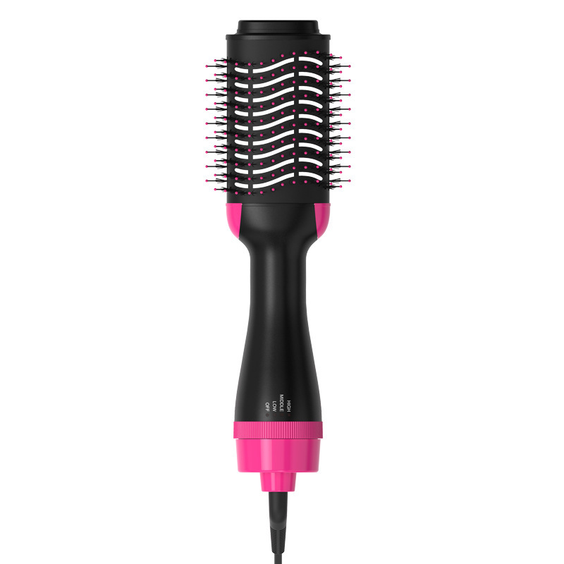2-in-1 Black-Pink Negative Ion Hot Air Styler Brush - 7-Level Temp & 3-Gear Speed