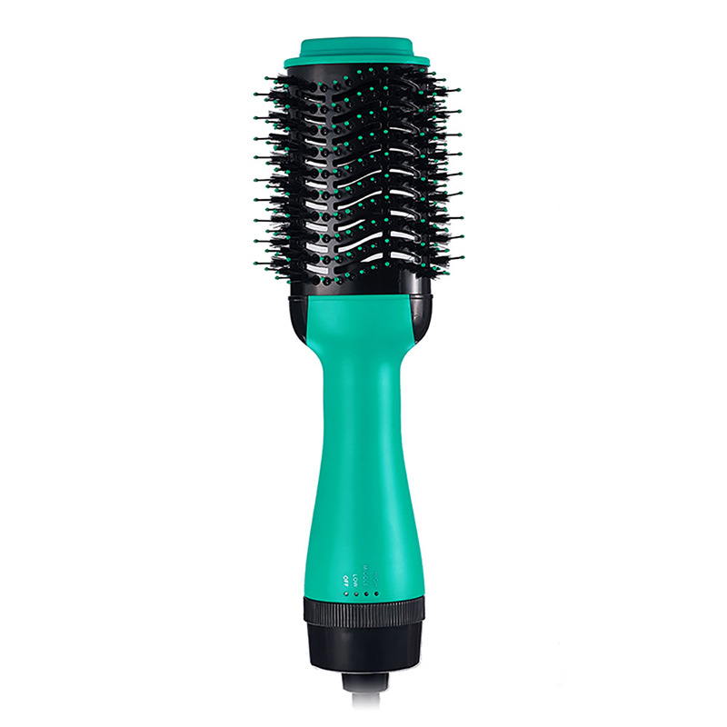 2-in-1 Black-Green Negative Ion Hot Air Styler Brush - 7-Level Temp & 3-Gear Speed