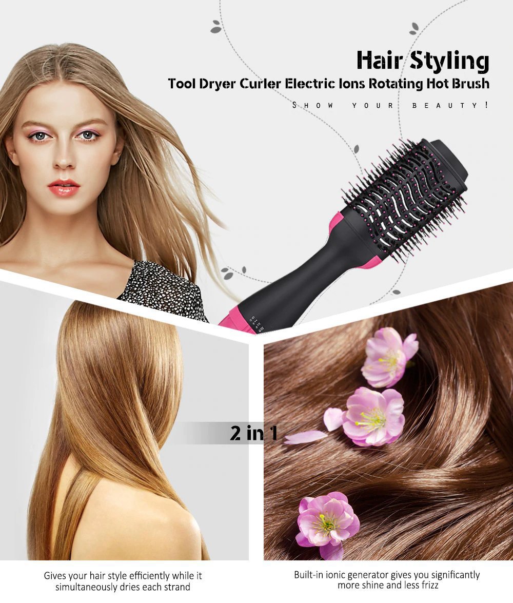 2-in-1 Black-Green Negative Ion Hot Air Styler Brush - 7-Level Temp & 3-Gear Speed view 2