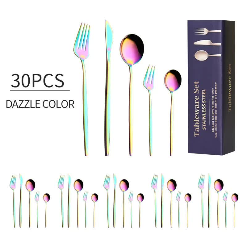 30-Piece Dazzle Color Portuguese Style Cutlery Set - Mirror Polished 410