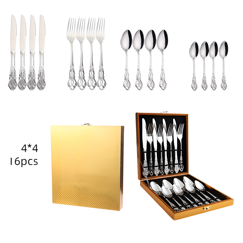 4Set / 16PCS Silver Royal Court Cutlery Set - Vintage Hollow Engraved 410 view 2
