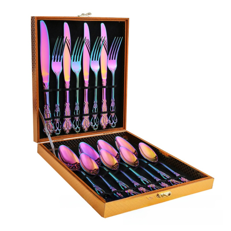 4Set / 16PCS Dazzle Color Royal Court Cutlery Set - Vintage Hollow Engraved