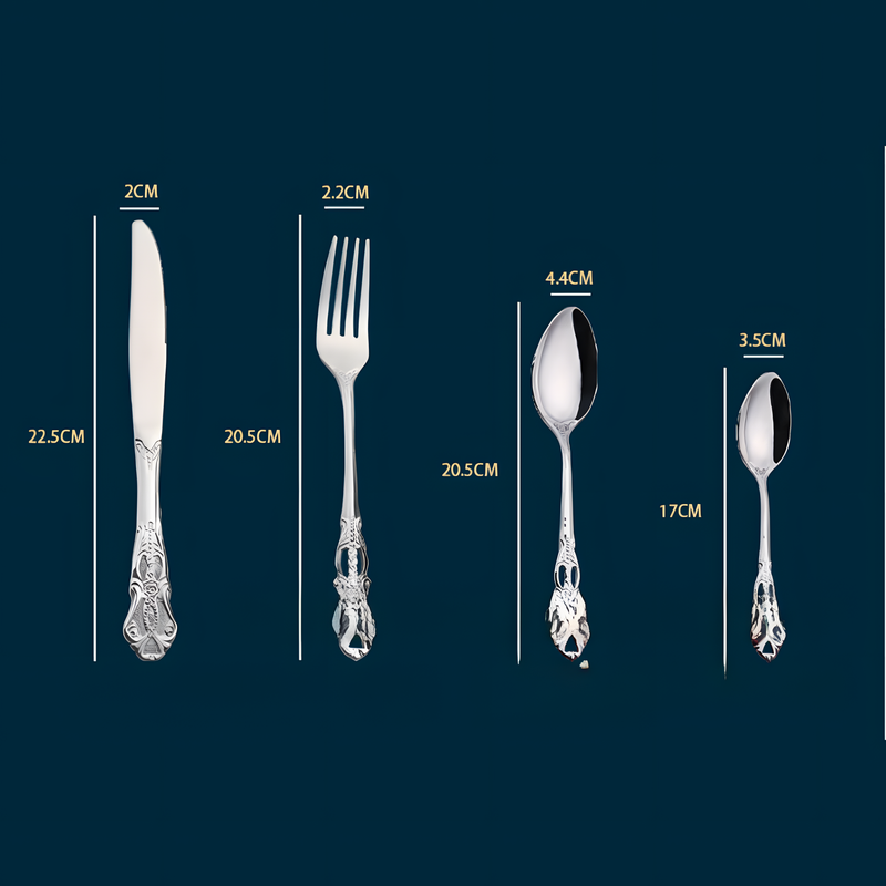 4Set / 16PCS Dazzle Color Royal Court Cutlery Set - Vintage Hollow Engraved view 3