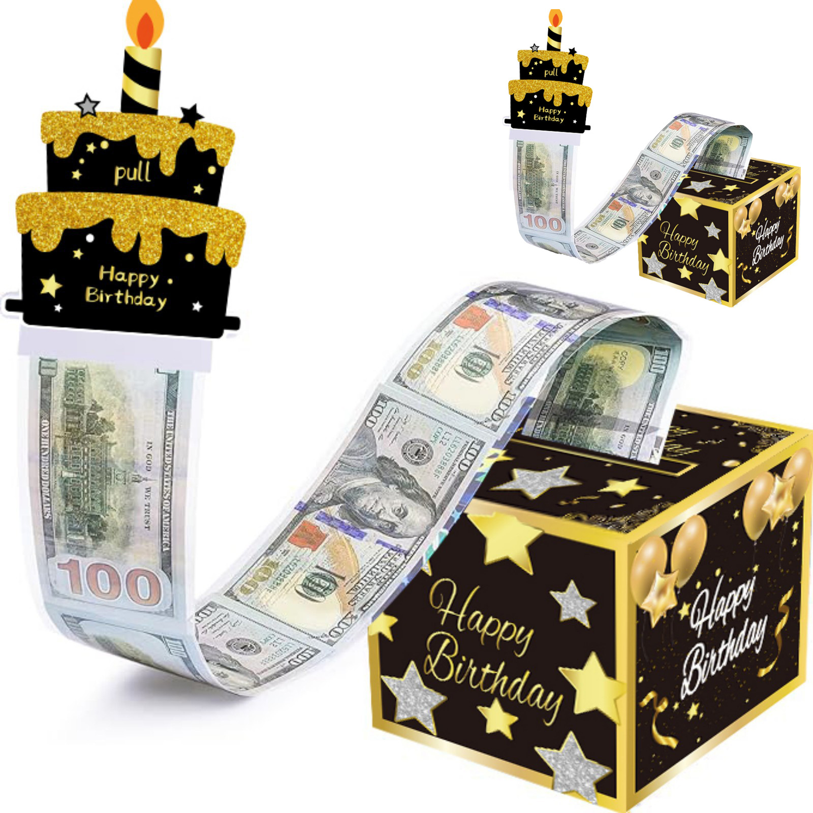 02 Black-Gold Christmas Surprise Money Pull Box - Double-Layer Digital Design
