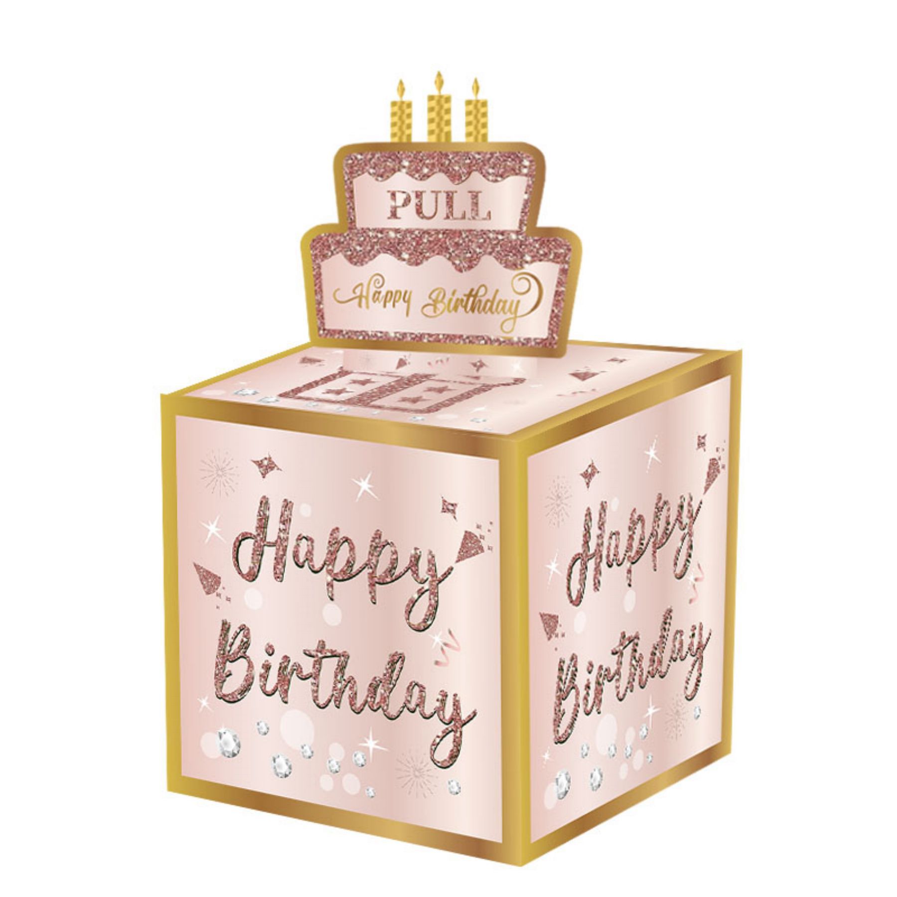 01 Pink-Gold Christmas Surprise Money Pull Box - Double-Layer Digital Design