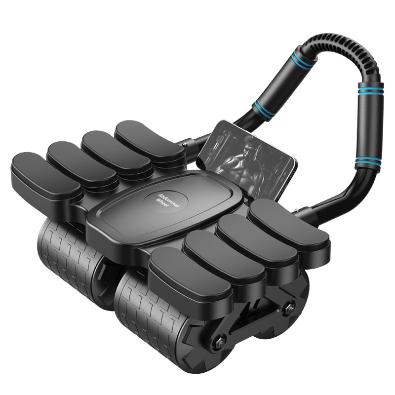 Black 4-Wheel Automatic Rebound Ab Roller with 8 Elbow Support - Core Trainer