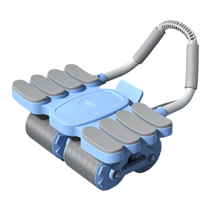Blue 4-Wheel Automatic Rebound Ab Roller with 8 Elbow Support - Core Trainer