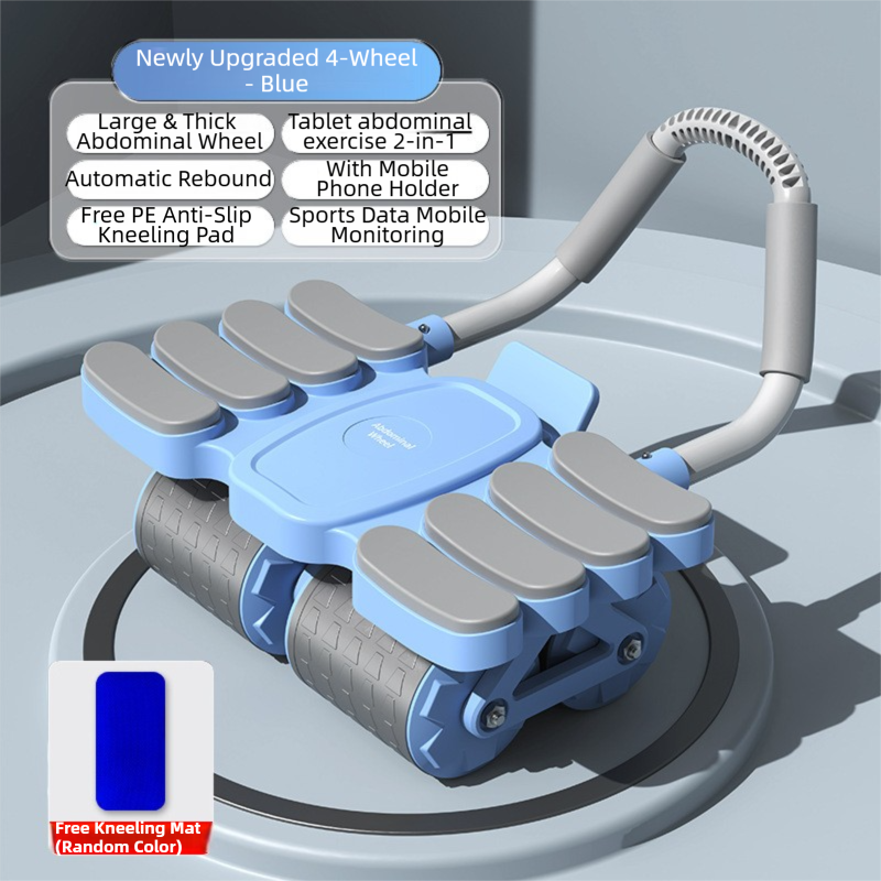 Blue 4-Wheel Automatic Rebound Ab Roller with 8 Elbow Support - Core Trainer view 5