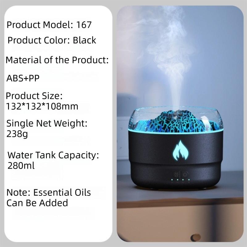 167 Black Simulation Volcano Diffuser & Humidifier - Smart Timer Ultrasonic view 2