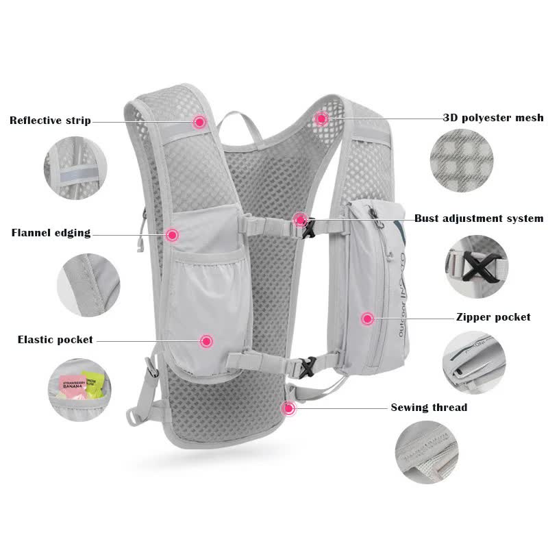 Black-White 5L Ultra-Light Hydration Running Vest - Quick-Dry Trail Running & view 4