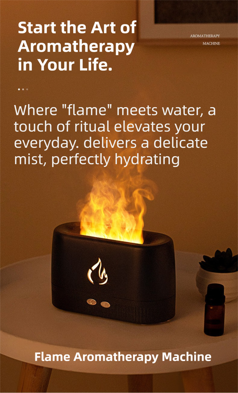 Black 3D Simulation Flame Aroma Diffuser & Humidifier - Ultrasonic Desktop view 3