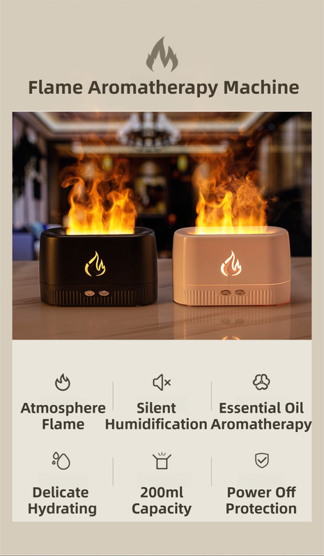 Black 3D Simulation Flame Aroma Diffuser & Humidifier - Ultrasonic Desktop view 4