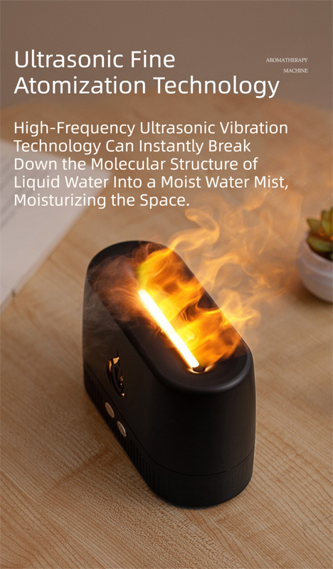 Black 3D Simulation Flame Aroma Diffuser & Humidifier - Ultrasonic Desktop view 6