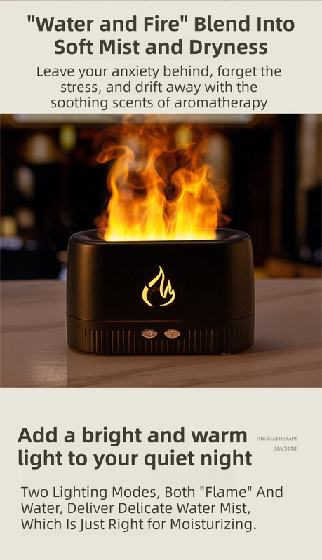 Black 3D Simulation Flame Aroma Diffuser & Humidifier - Ultrasonic Desktop view 8