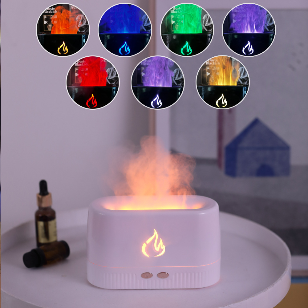 White 3D Simulation Flame Aroma Diffuser & Humidifier - Ultrasonic Desktop view 2
