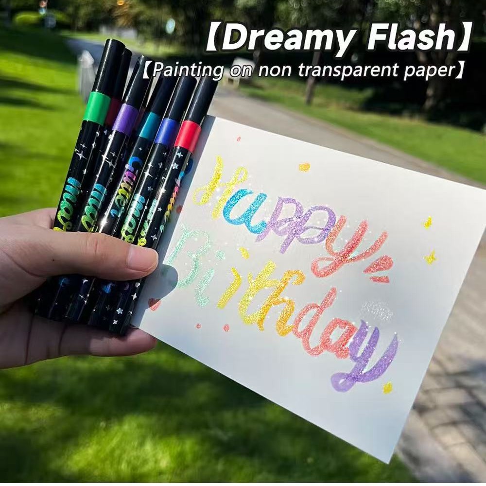 24 Pack Dual-Tip Glitter Flash Marker Pens - 48 Color Soft Brush & Fine Tip Set view 3