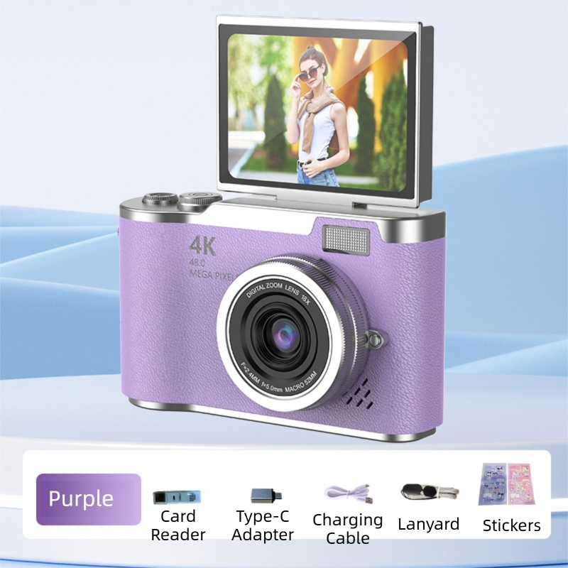 Purple 4K Compact Digital CCD Camera for Vlogging & Students - Portable Point