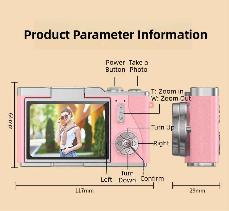 Purple 4K Compact Digital CCD Camera for Vlogging & Students - Portable Point view 4